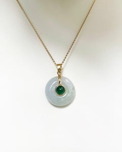 Jade with Cabochon Emerald Pendant set in 18K Gold Settings