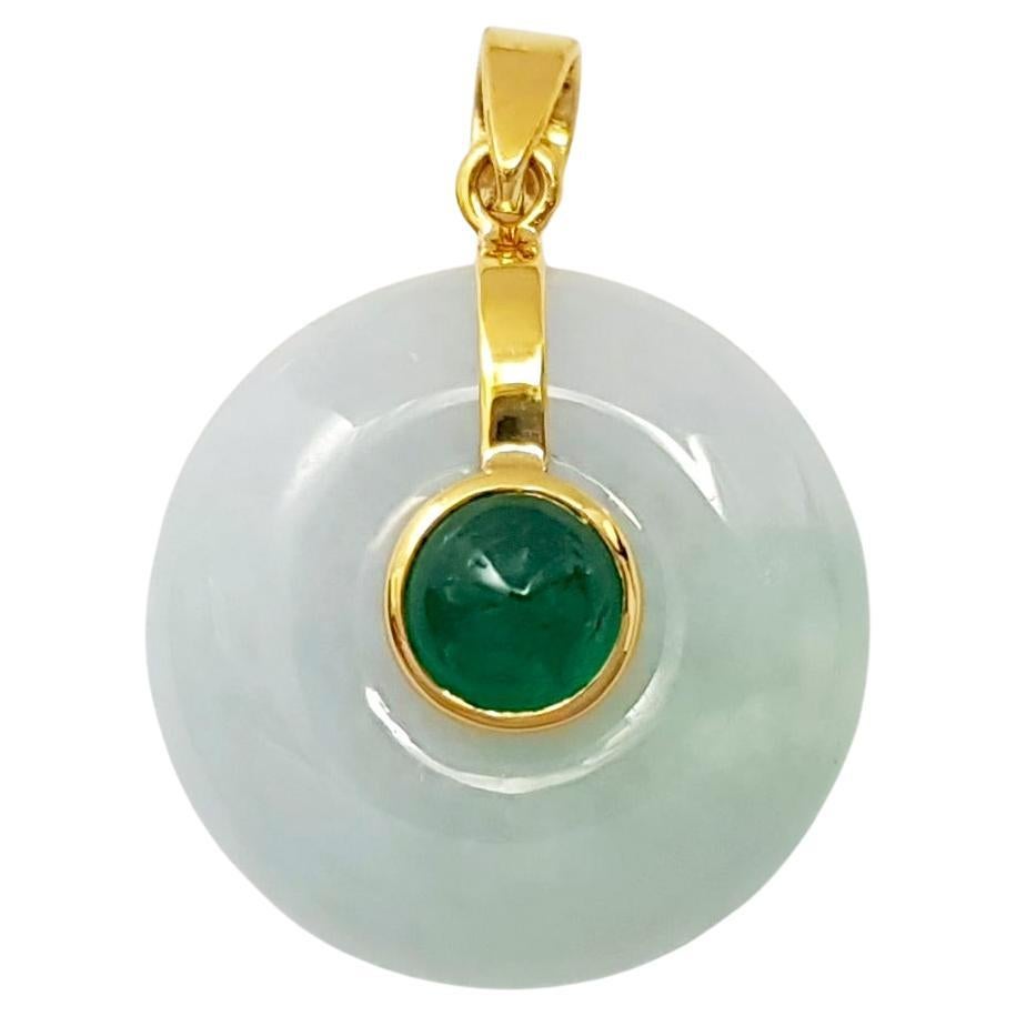 Jade with Cabochon Emerald Pendant set in 18K Gold Settings