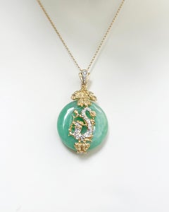 Jade with Diamond Dragon Pendant set in 18K Gold Settings