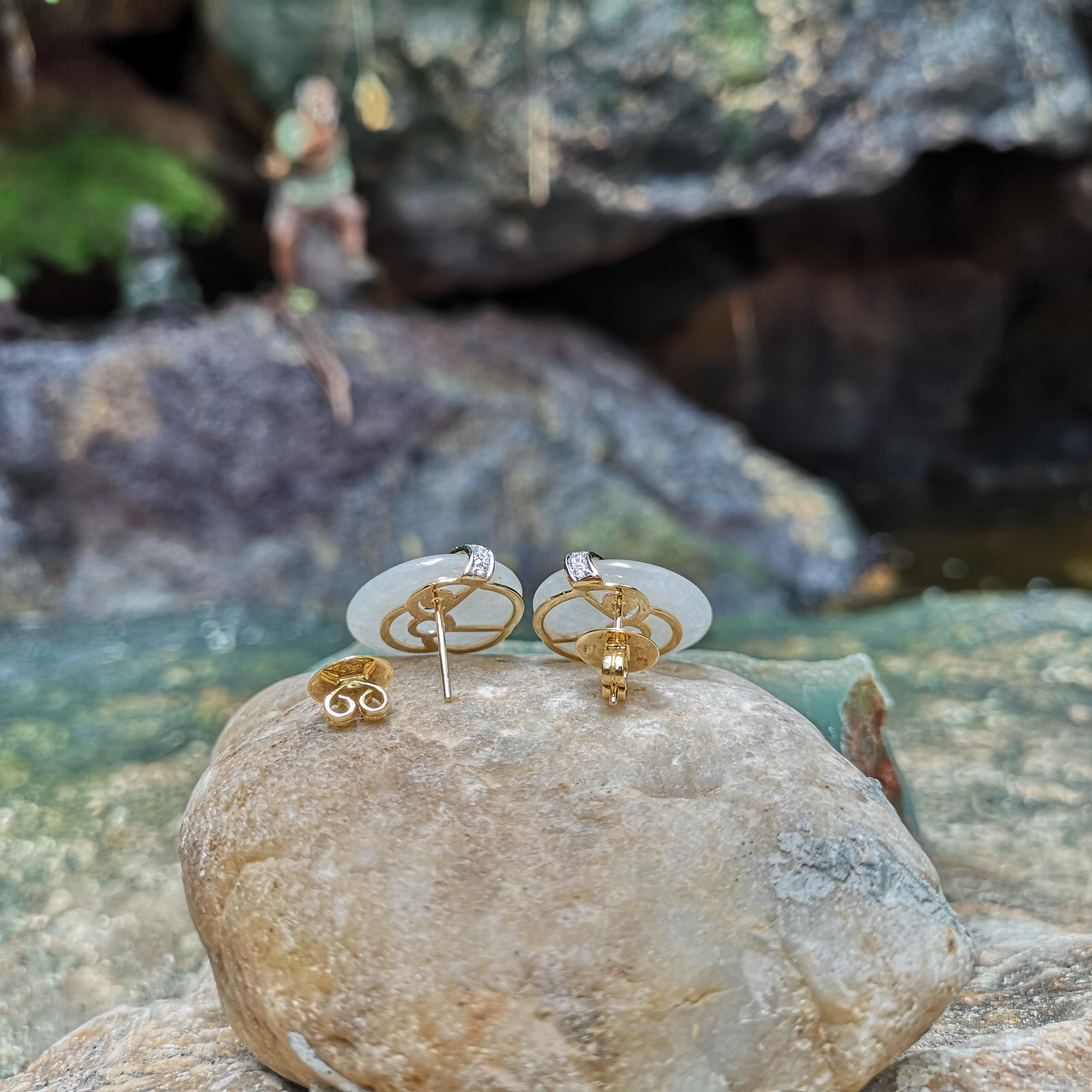 Women's Jade with Diamond Earrings Set in 18 Karat Gold Settings For Sale