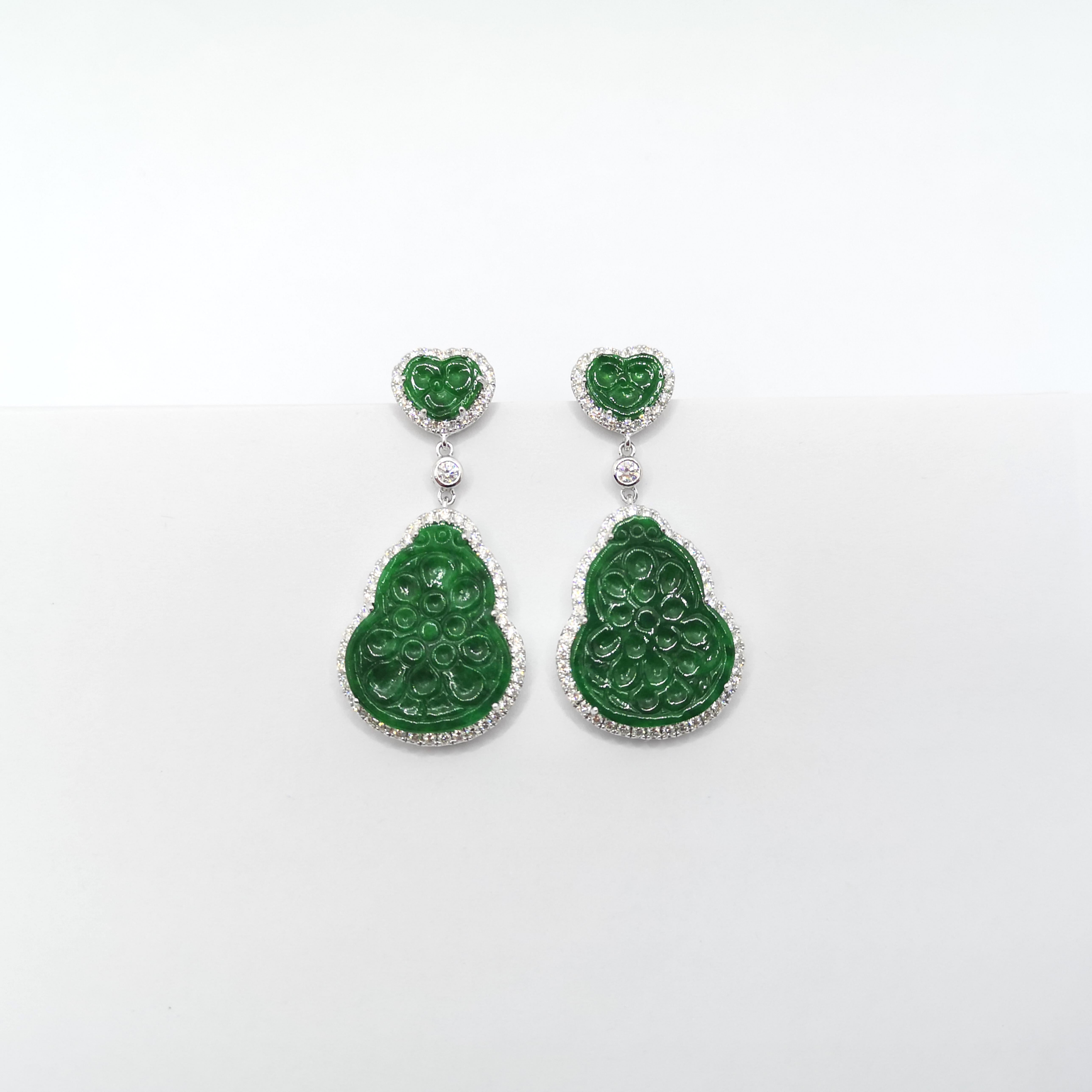 Mixed Cut Jade with Diamond Earrings set in 18K White Gold Setting For Sale