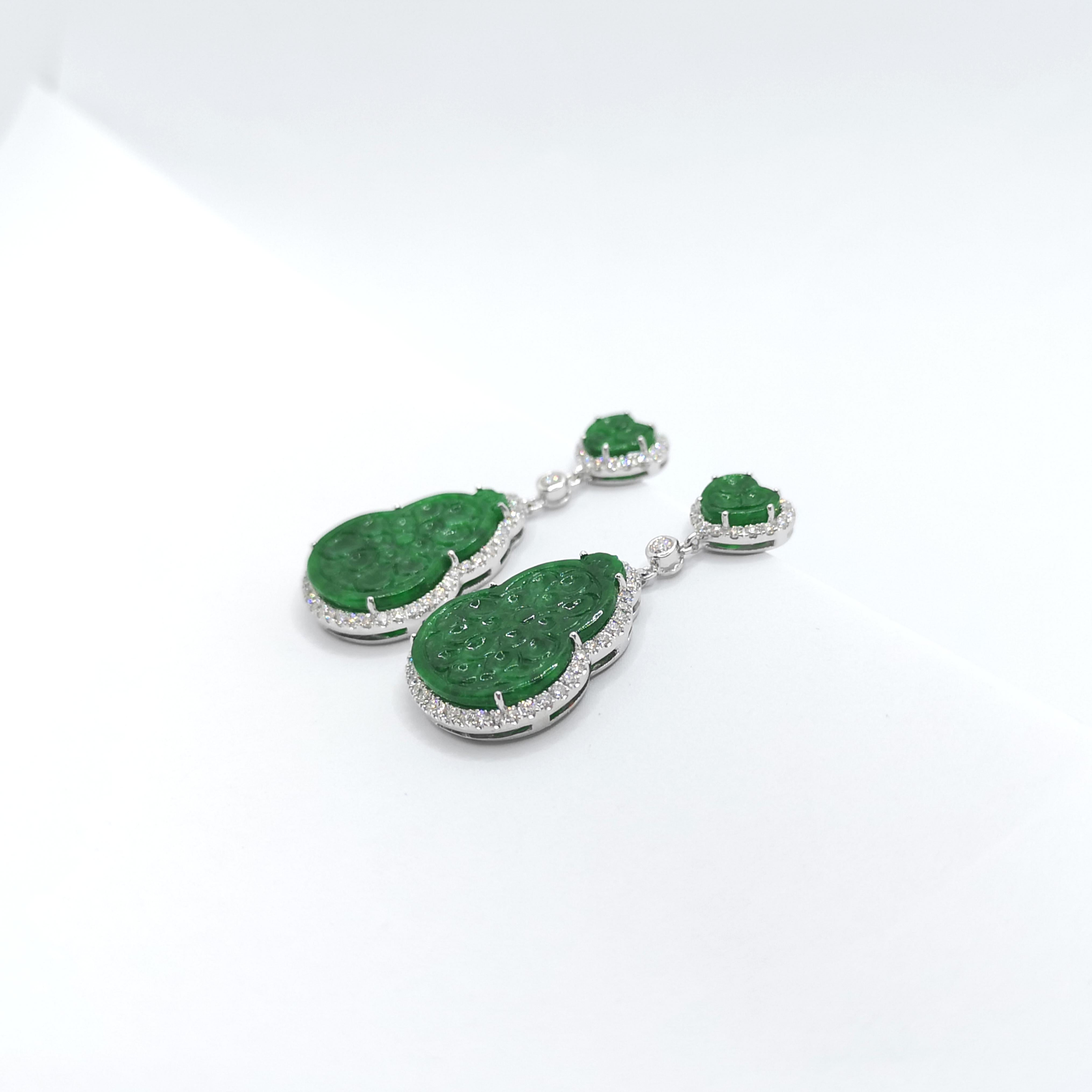 Women's Jade with Diamond Earrings set in 18K White Gold Setting For Sale