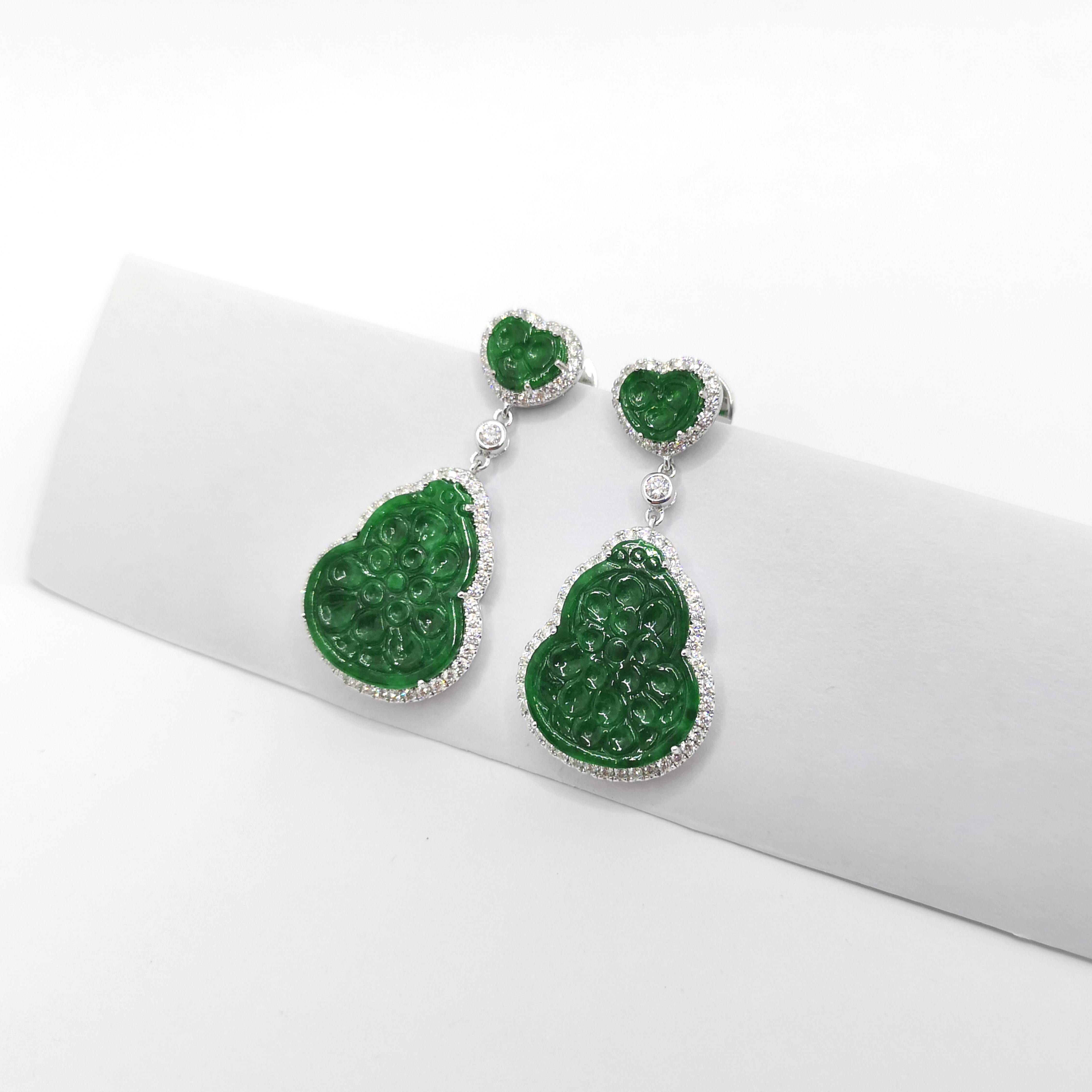 Jade with Diamond Earrings set in 18K White Gold Setting For Sale 1