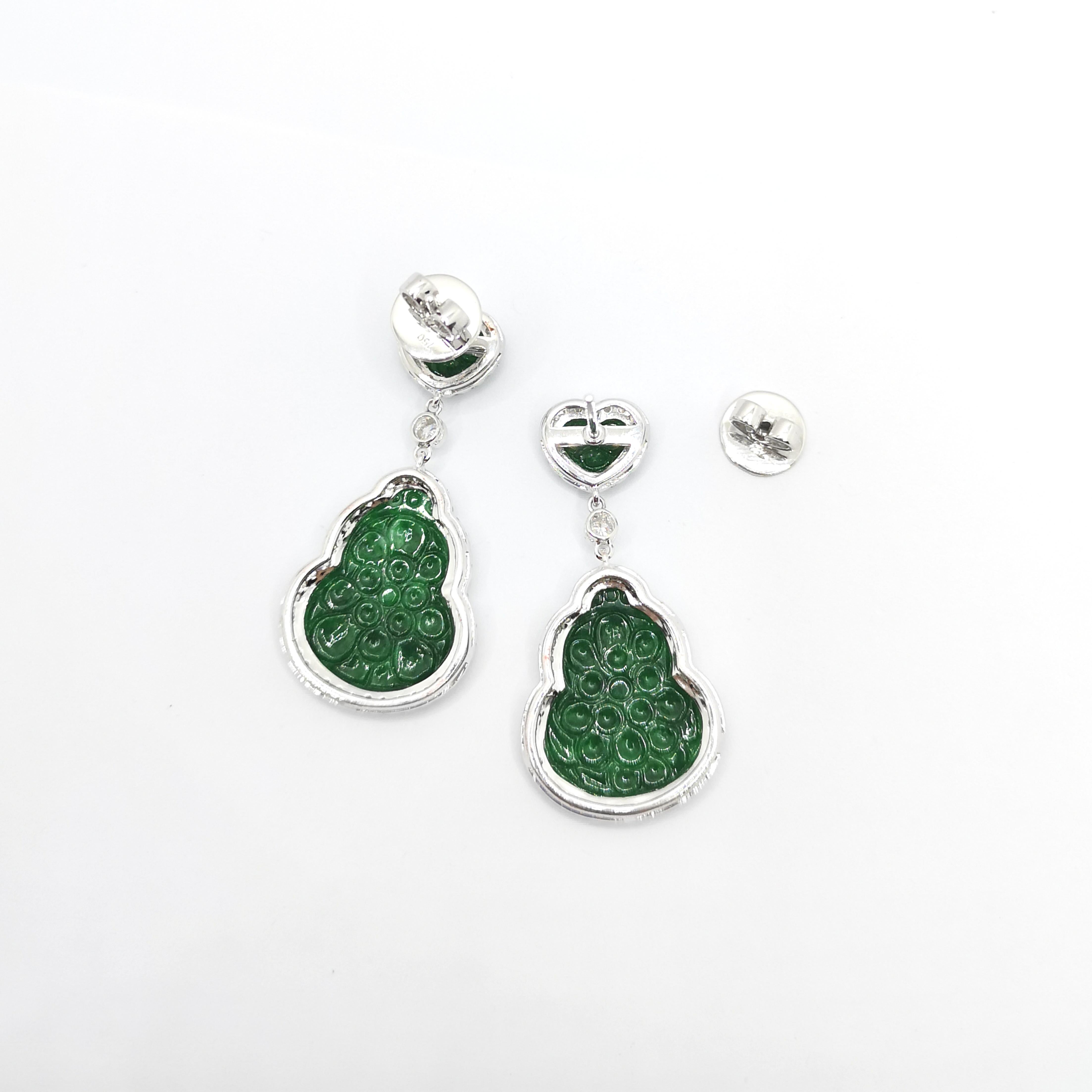 Jade with Diamond Earrings set in 18K White Gold Setting For Sale 2