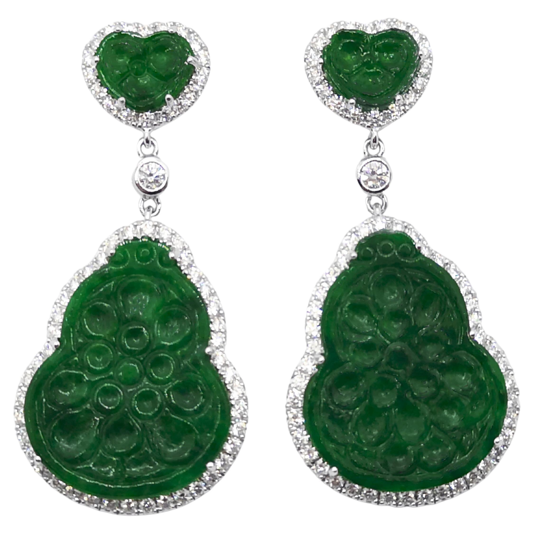 Jade with Diamond Earrings set in 18K White Gold Setting
