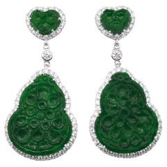 Jade with Diamond Earrings set in 18K White Gold Setting