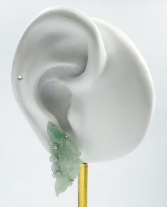 Jade with Diamond Earrings set in 18K White Gold Settings