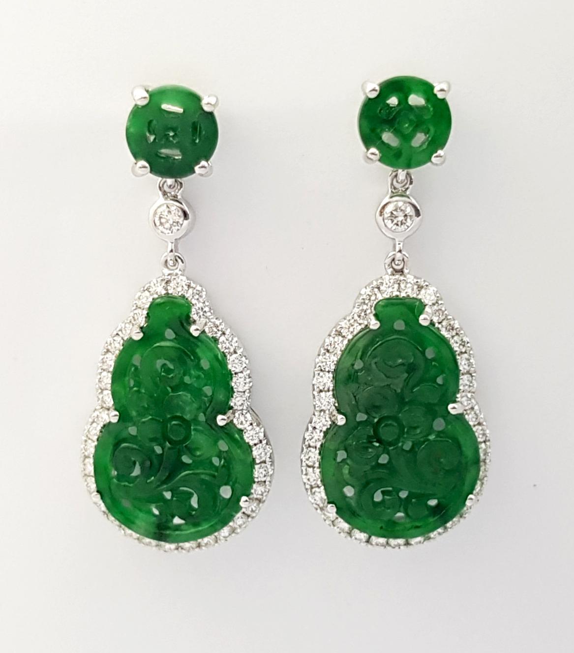 Contemporary Jade with Diamond Earrings set in 18K White Gold Settings For Sale