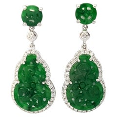 Jade with Diamond Earrings set in 18K White Gold Settings