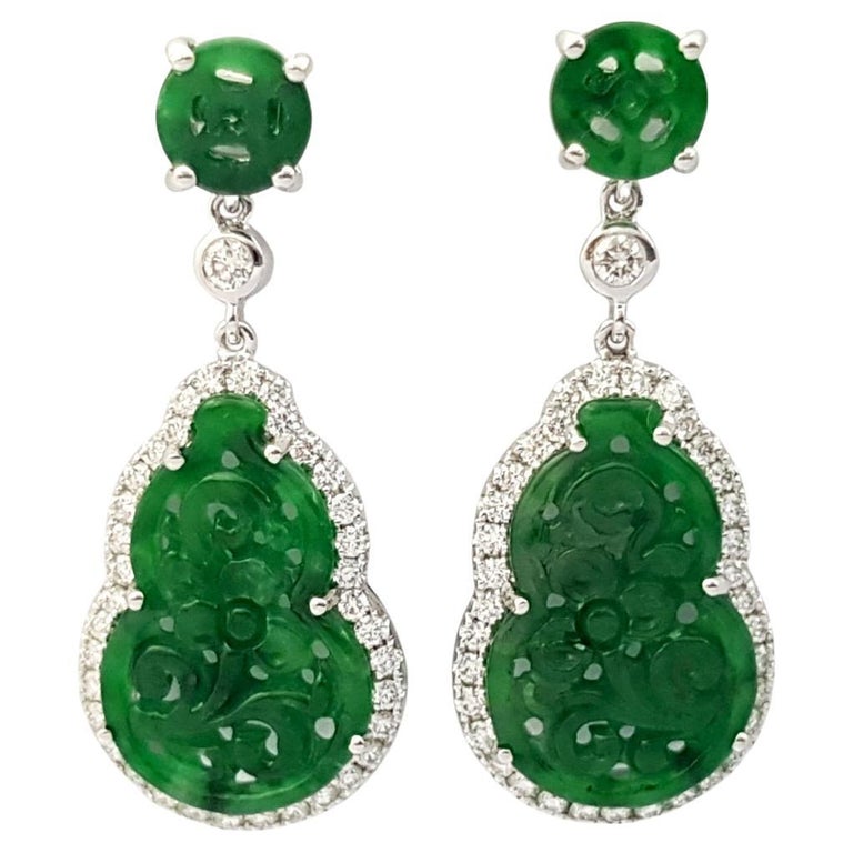 Teardrop Earrings Art Deco Jade Earrings Dangling Jade With