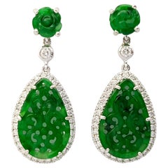 Jade with Diamond Earrings set in 18K White Gold Settings