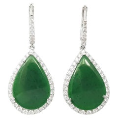 Jade with Diamond Earrings set in 18K White Gold Settings