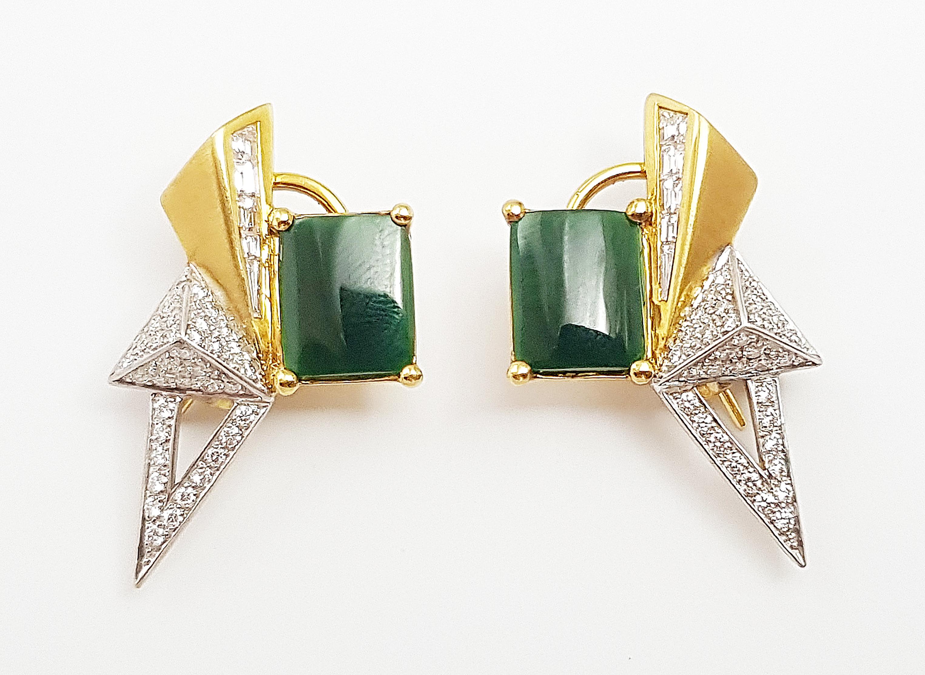Mixed Cut Jade with Diamond Origami Earrings Set in 18 Karat Gold For Sale