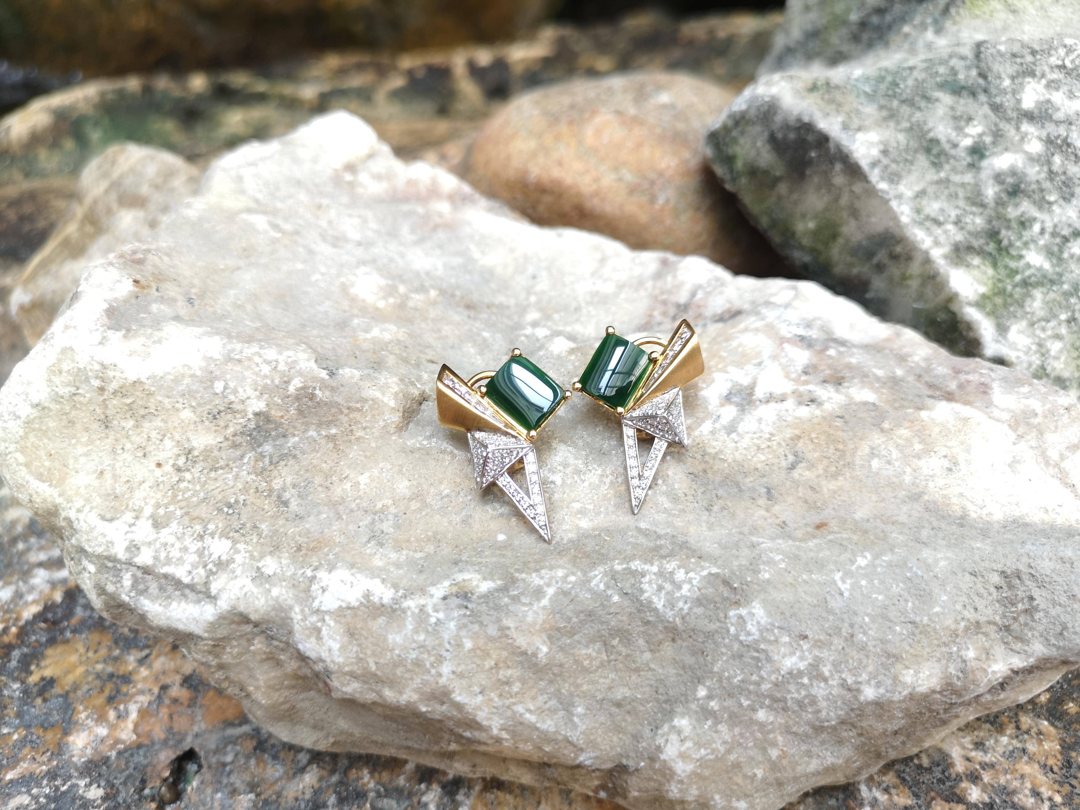Boucles d'oreilles Origami en or 18 carats et jade serti de diamants  Pour femmes en vente