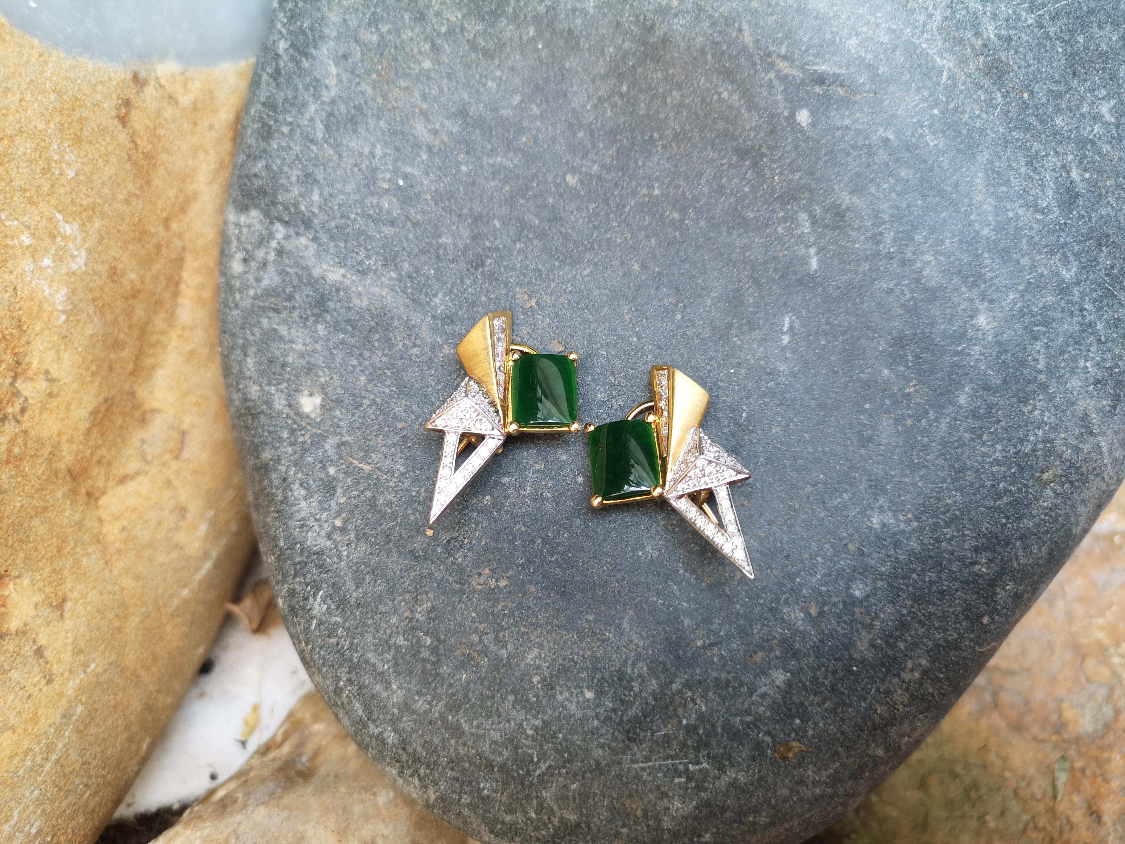 Jade with Diamond Origami Earrings Set in 18 Karat Gold For Sale 3