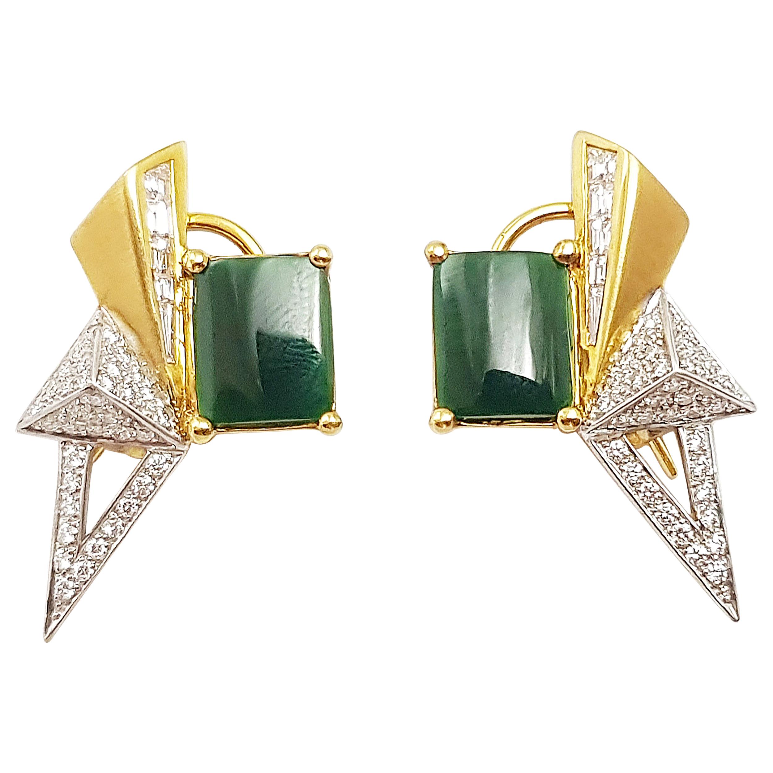 Jade with Diamond Kavant & Sharart Origami Earrings Set in 18 Karat Gold  For Sale