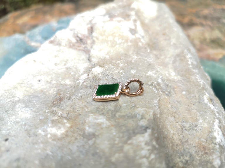 Emerald Cut Jade with Diamond Pendant Set in 18 Karat Rose Gold Settings For Sale