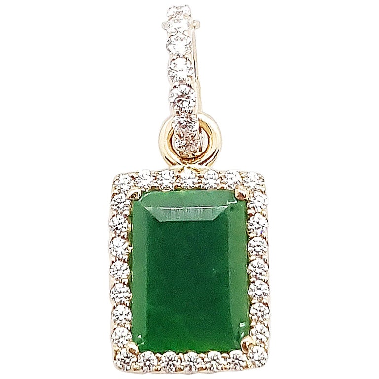 Jade with Diamond Pendant Set in 18 Karat Rose Gold Settings For Sale