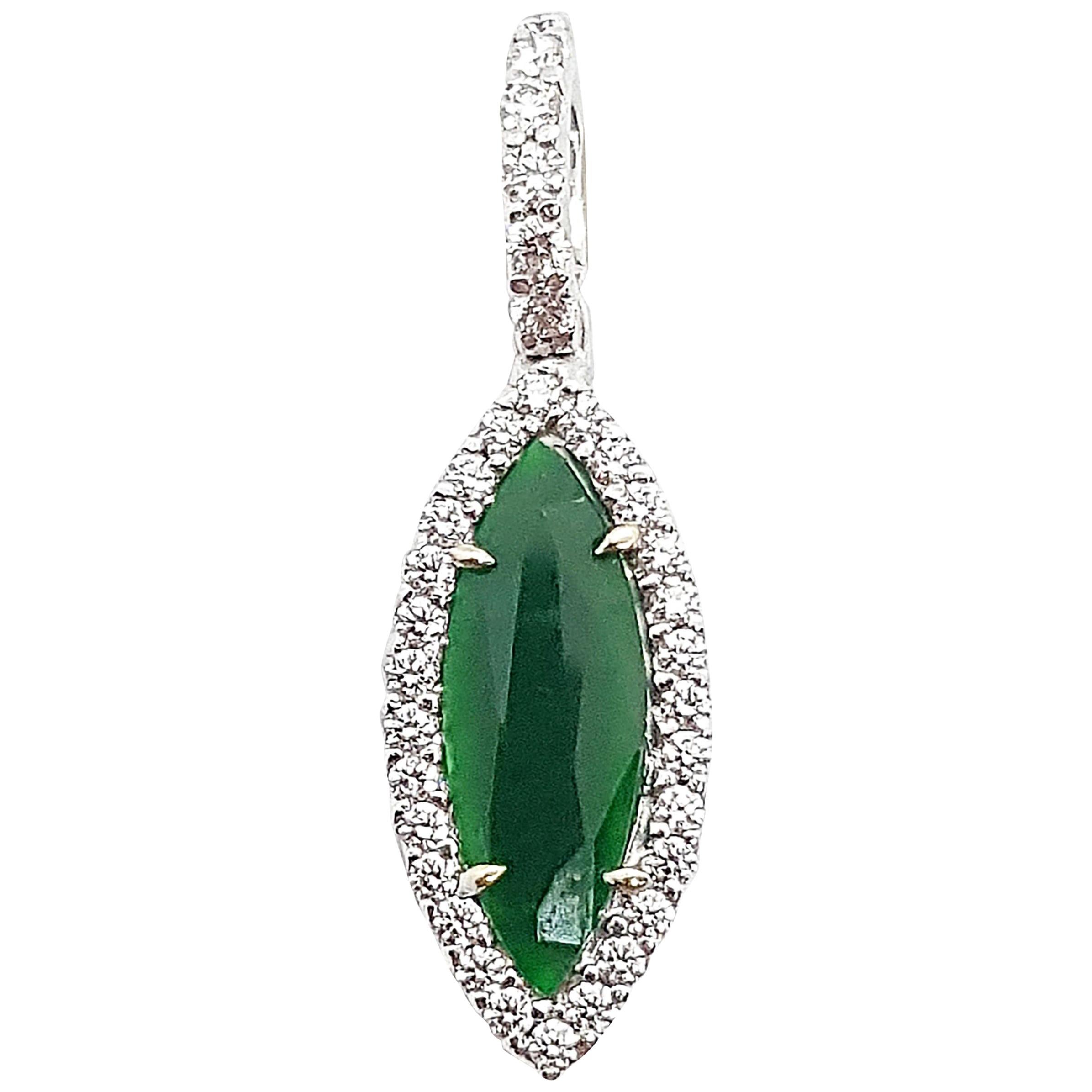 Jade with Diamond Pendant Set in 18 Karat White Gold Settings