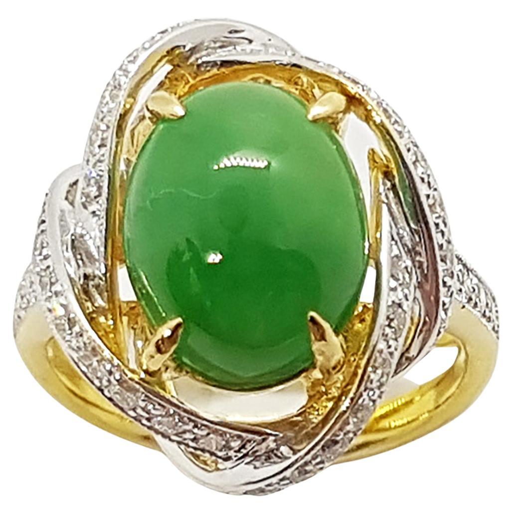 Jade with Diamond Ring Set in 18 Karat Gold Settings For Sale