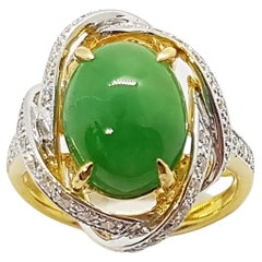 Jade with Diamond Ring Set in 18 Karat Gold Settings