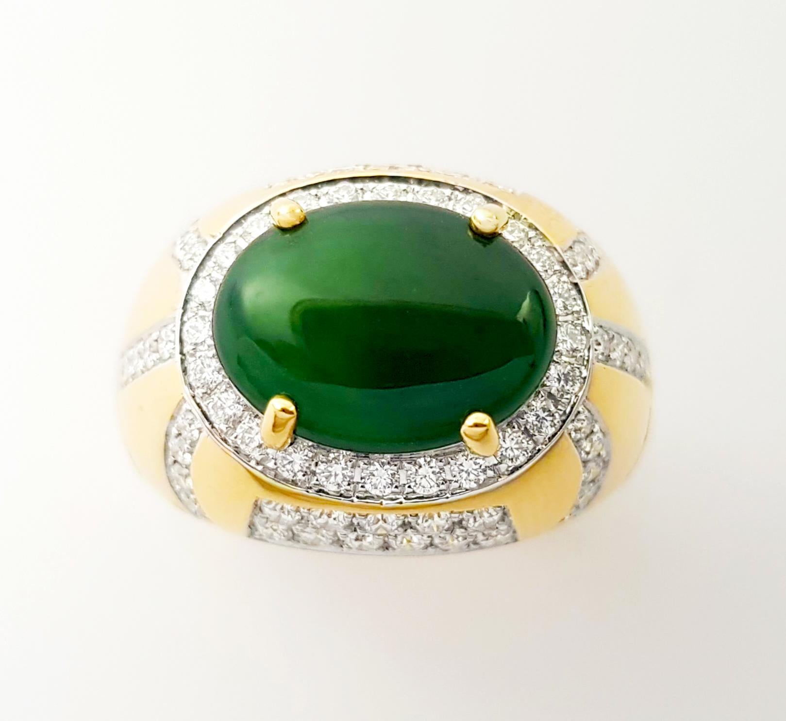 Anillo de Jade con Diamantes engastado en Oro de 18K en venta 9