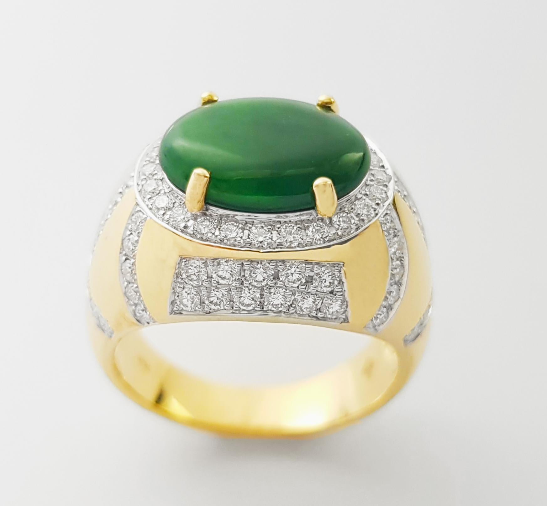 Anillo de Jade con Diamantes engastado en Oro de 18K en venta 10
