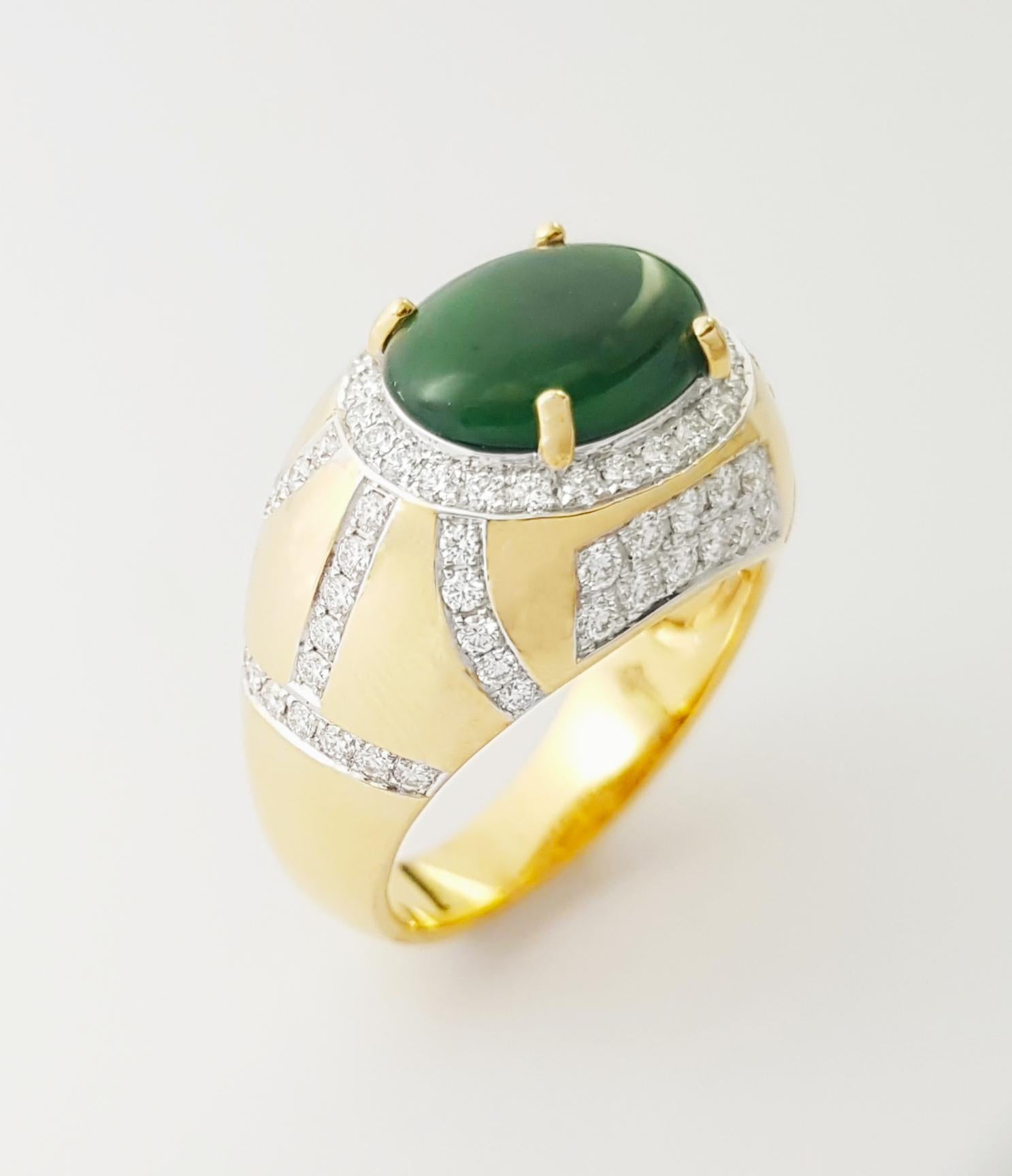 Anillo de Jade con Diamantes engastado en Oro de 18K en venta 11