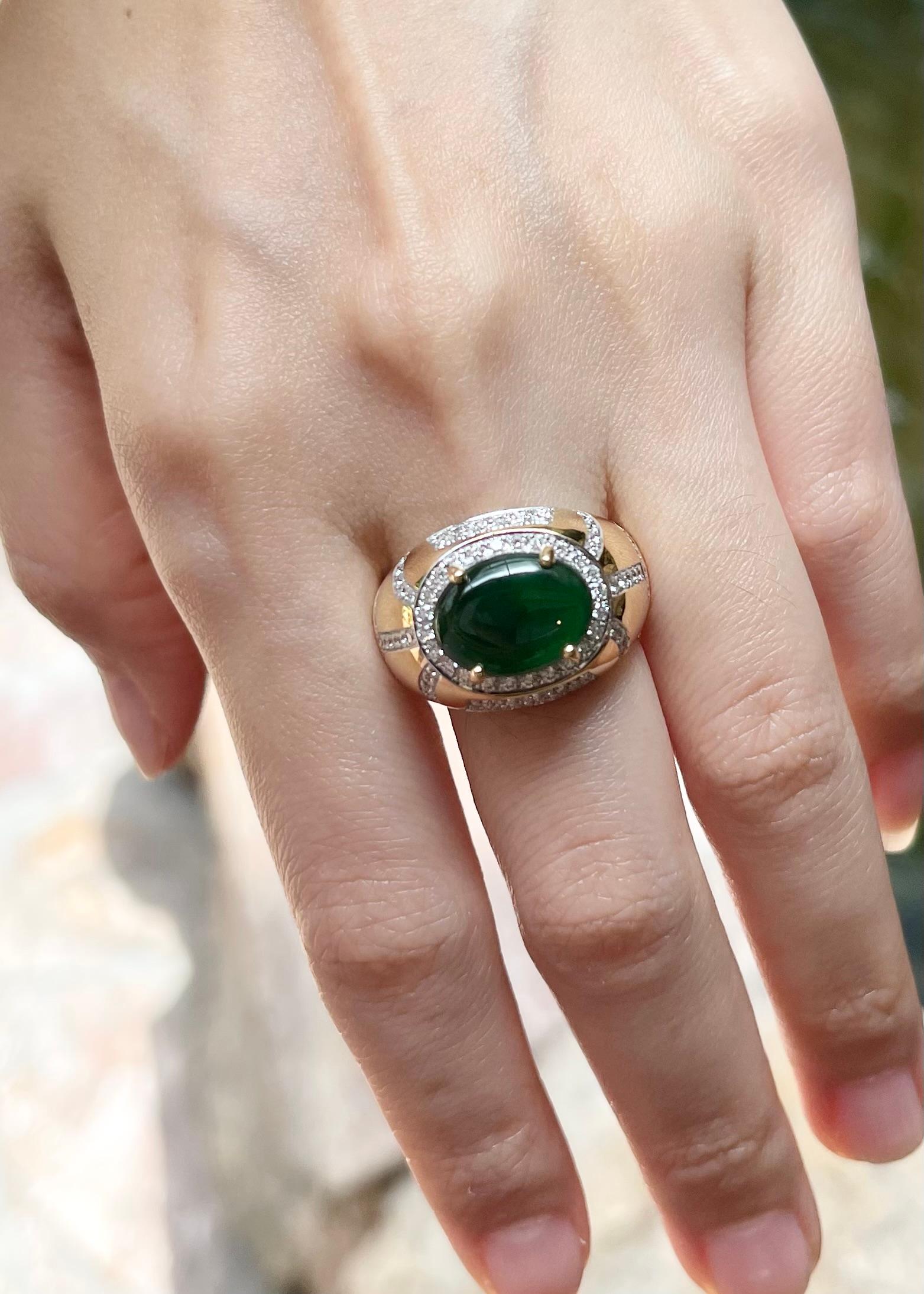 Anillo de Jade con Diamantes engastado en Oro de 18K Sin cortar en venta
