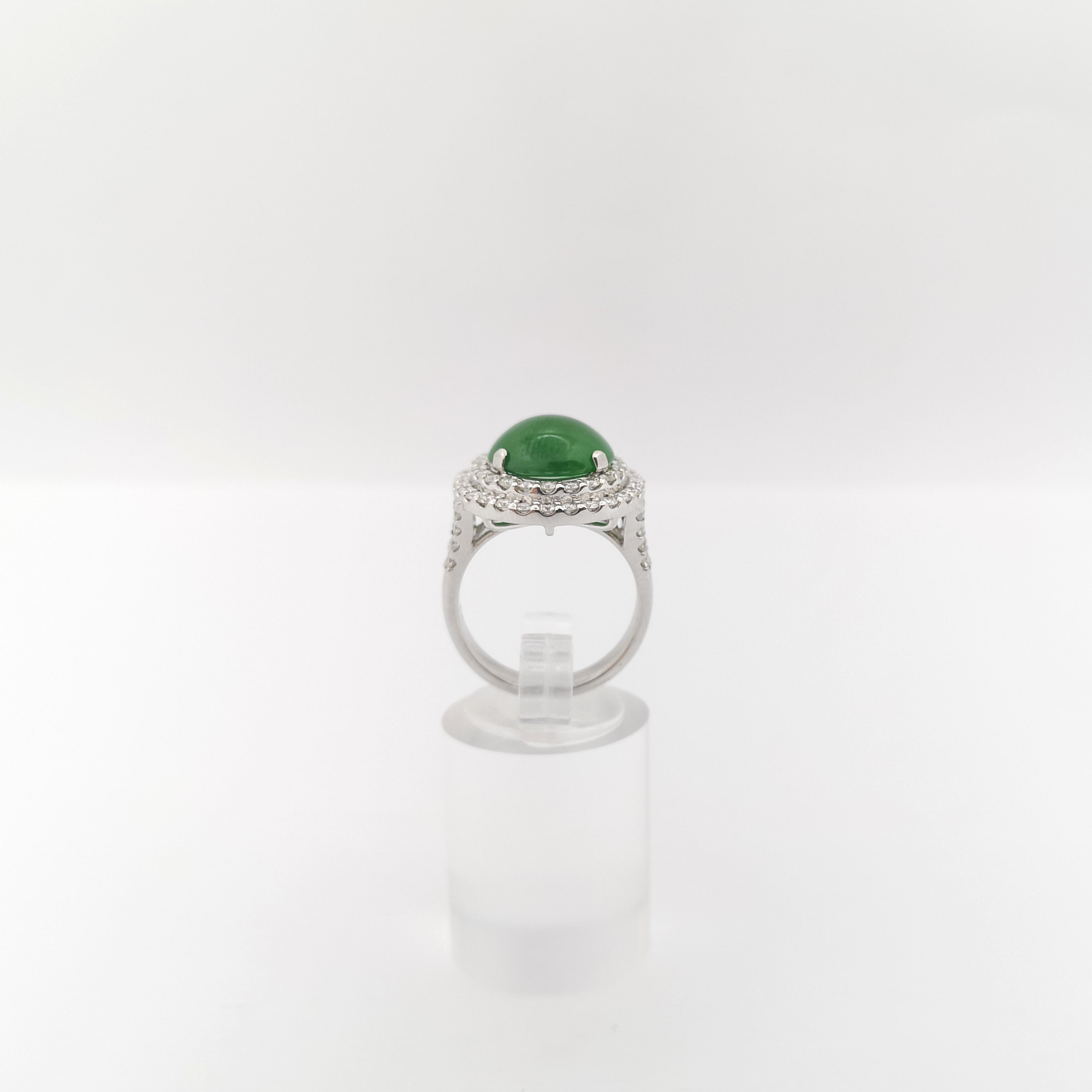 Jade with Diamond Ring set in 18K White Gold Settings For Sale 3