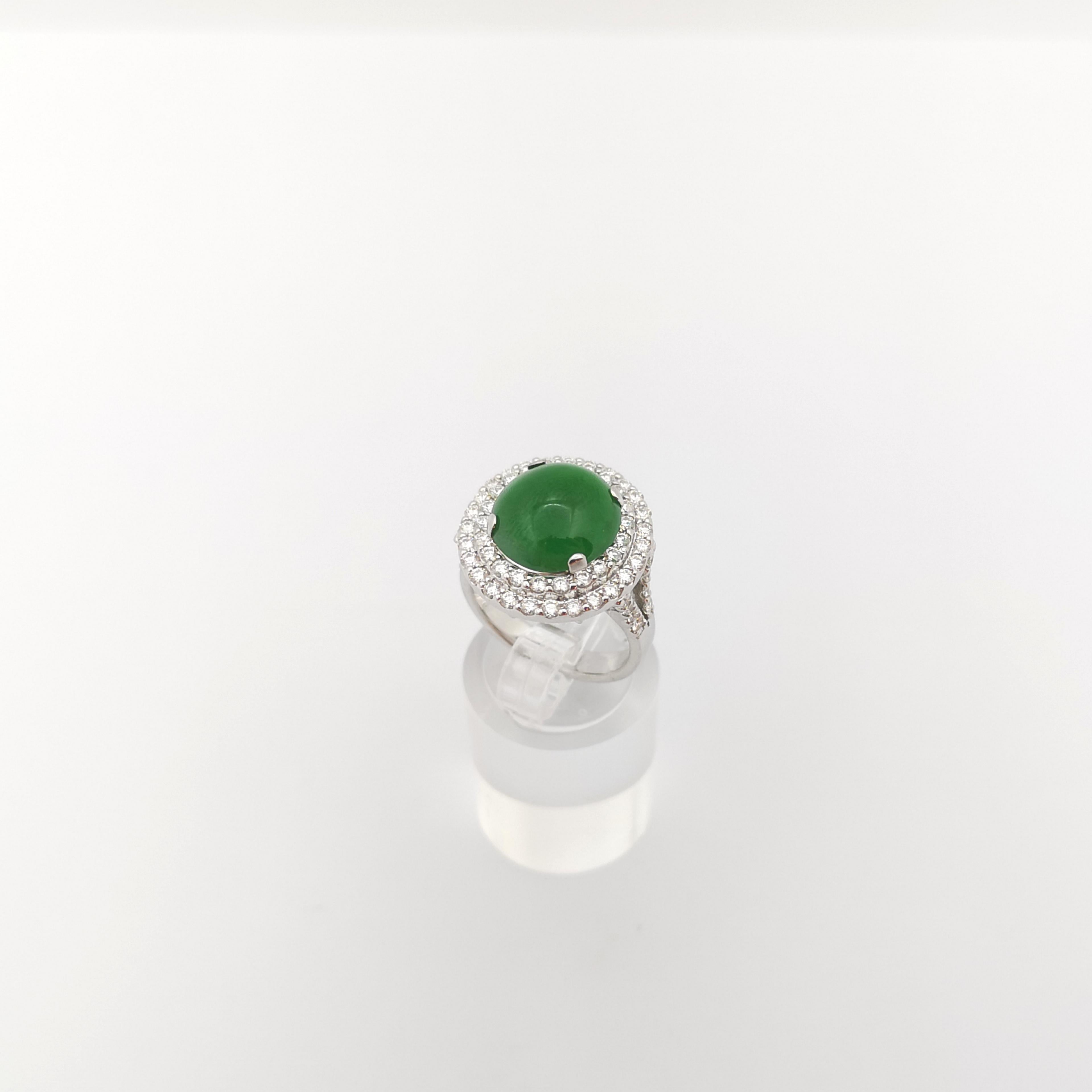 Jade with Diamond Ring set in 18K White Gold Settings For Sale 5