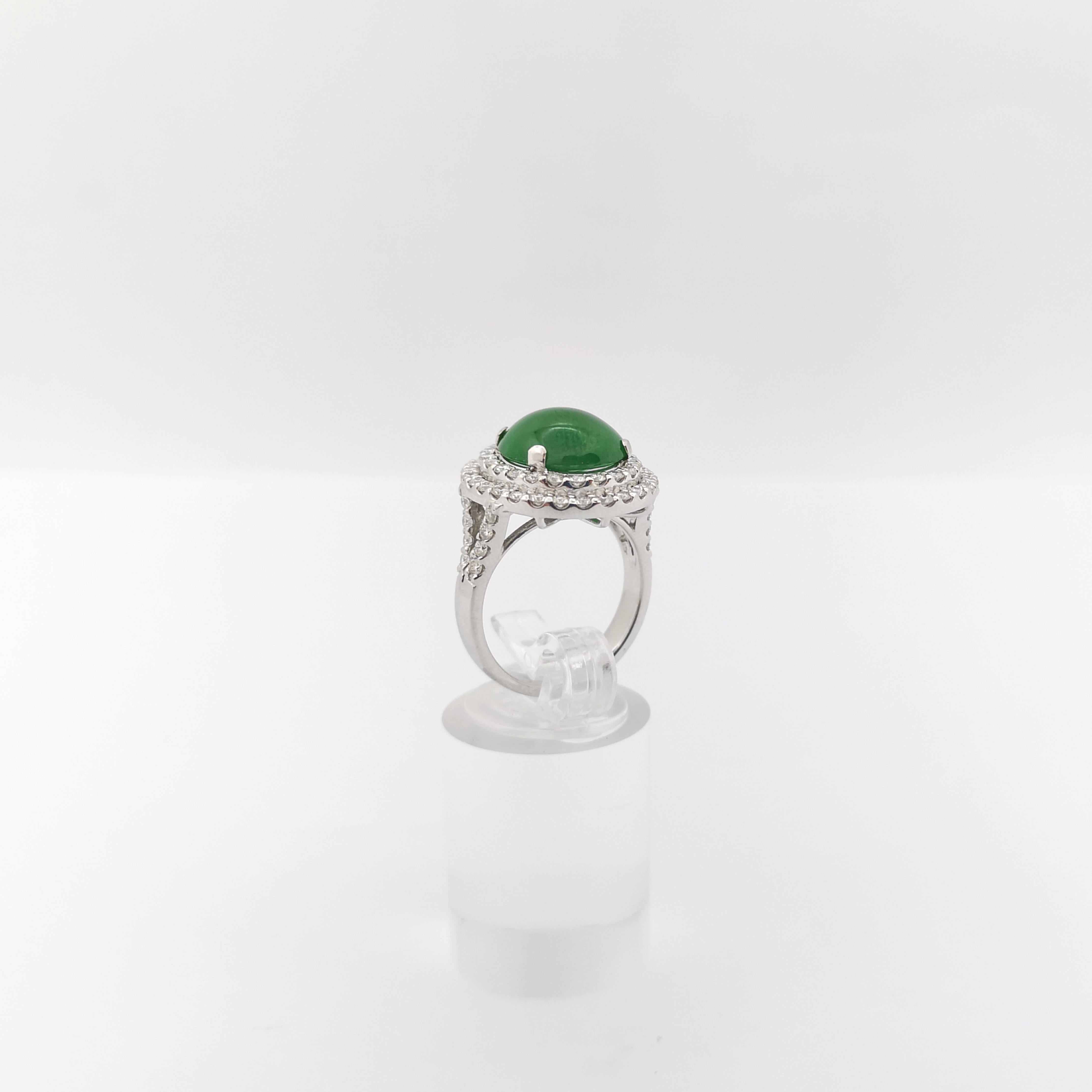 Jade with Diamond Ring set in 18K White Gold Settings For Sale 6