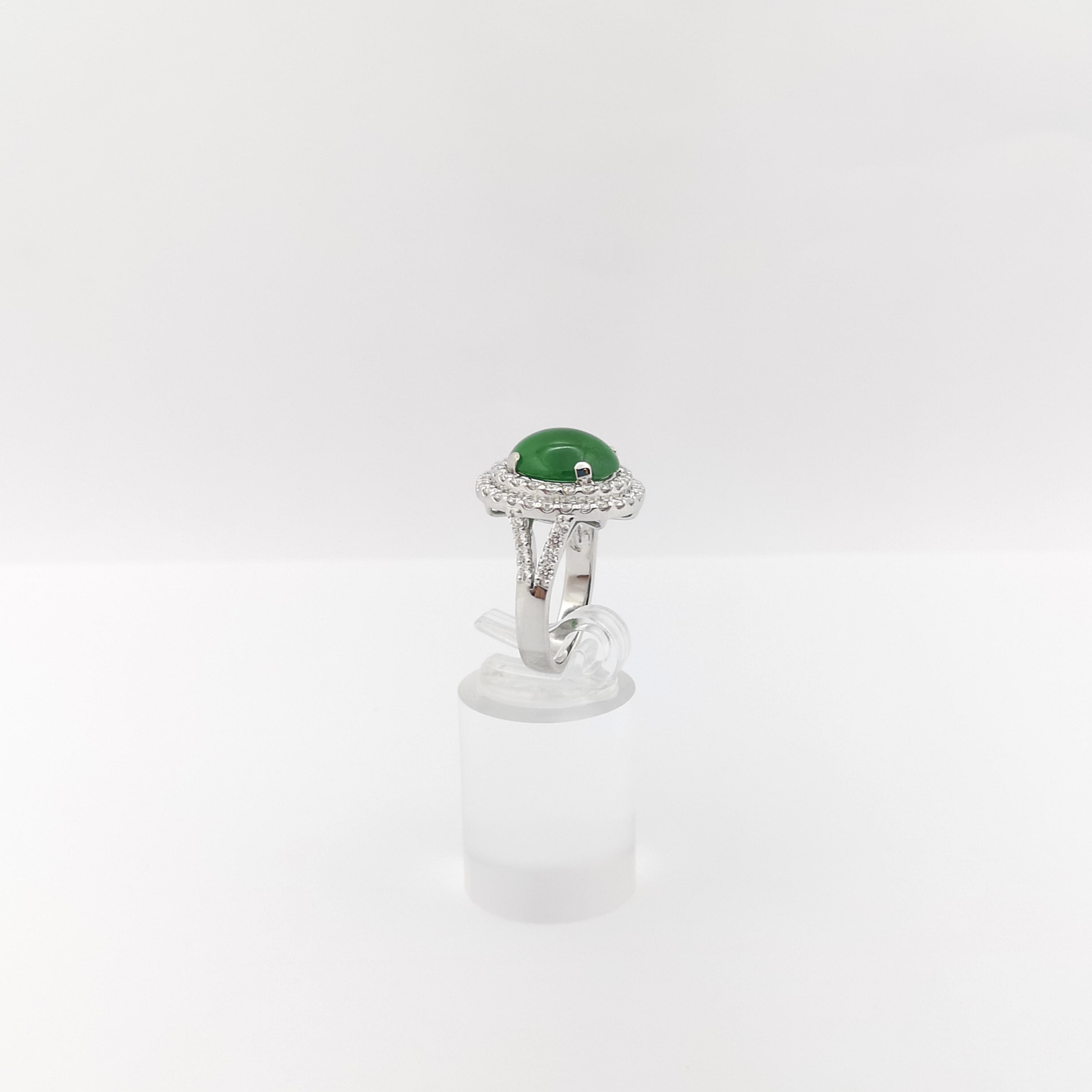 Jade with Diamond Ring set in 18K White Gold Settings For Sale 7
