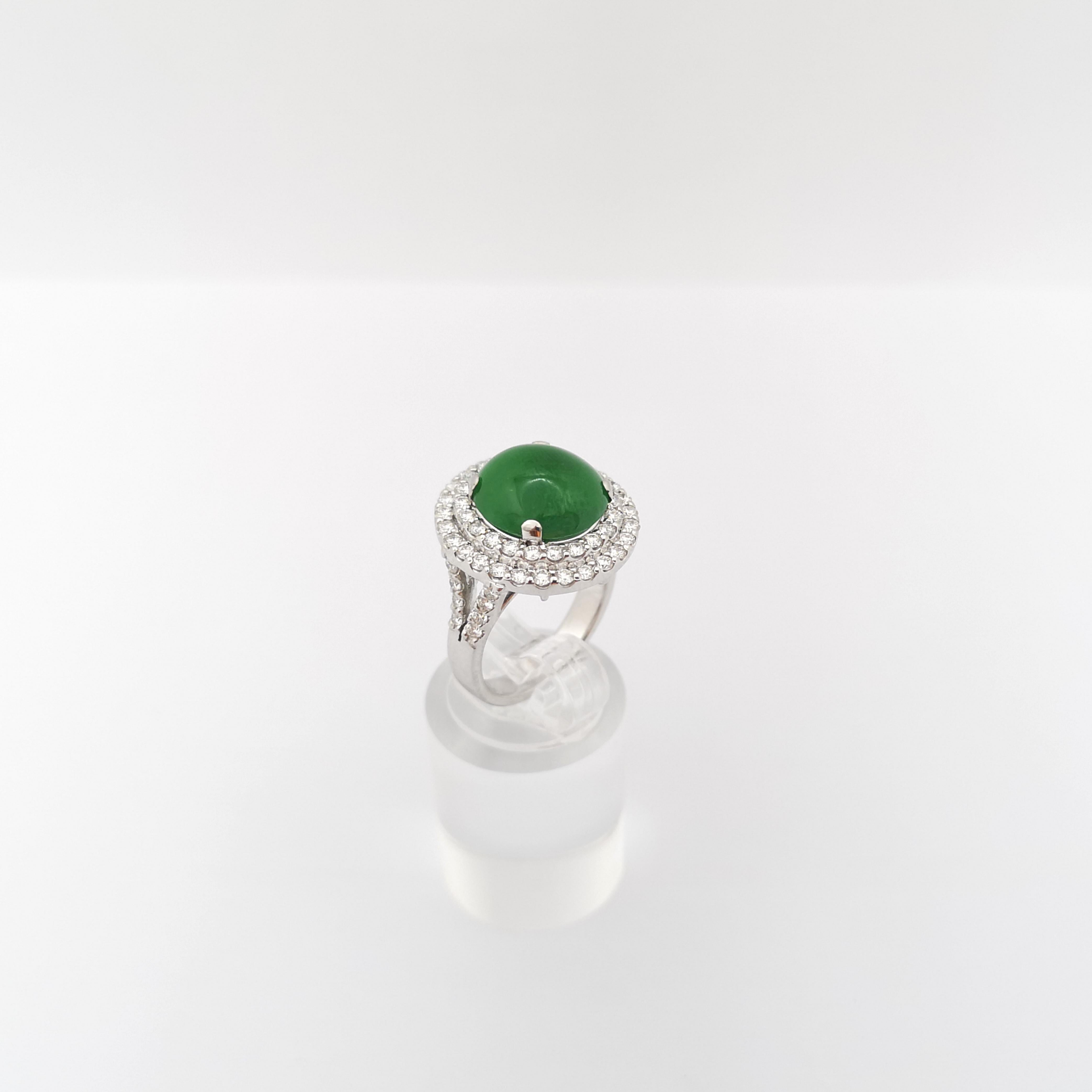 Jade with Diamond Ring set in 18K White Gold Settings For Sale 8