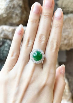 Jade with Diamond Ring set in 18K White Gold Settings