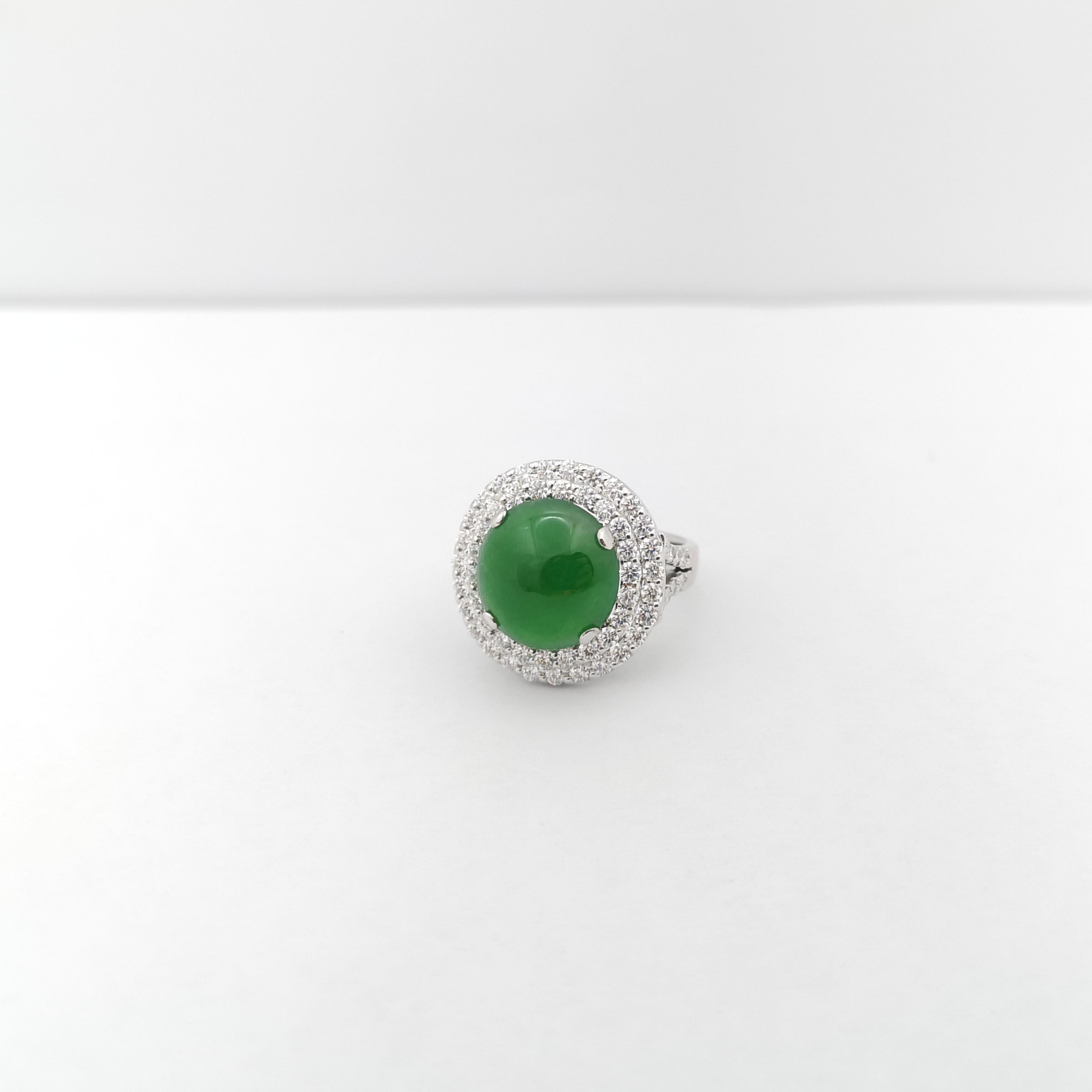 Jade with Diamond Ring set in 18K White Gold Settings For Sale 1