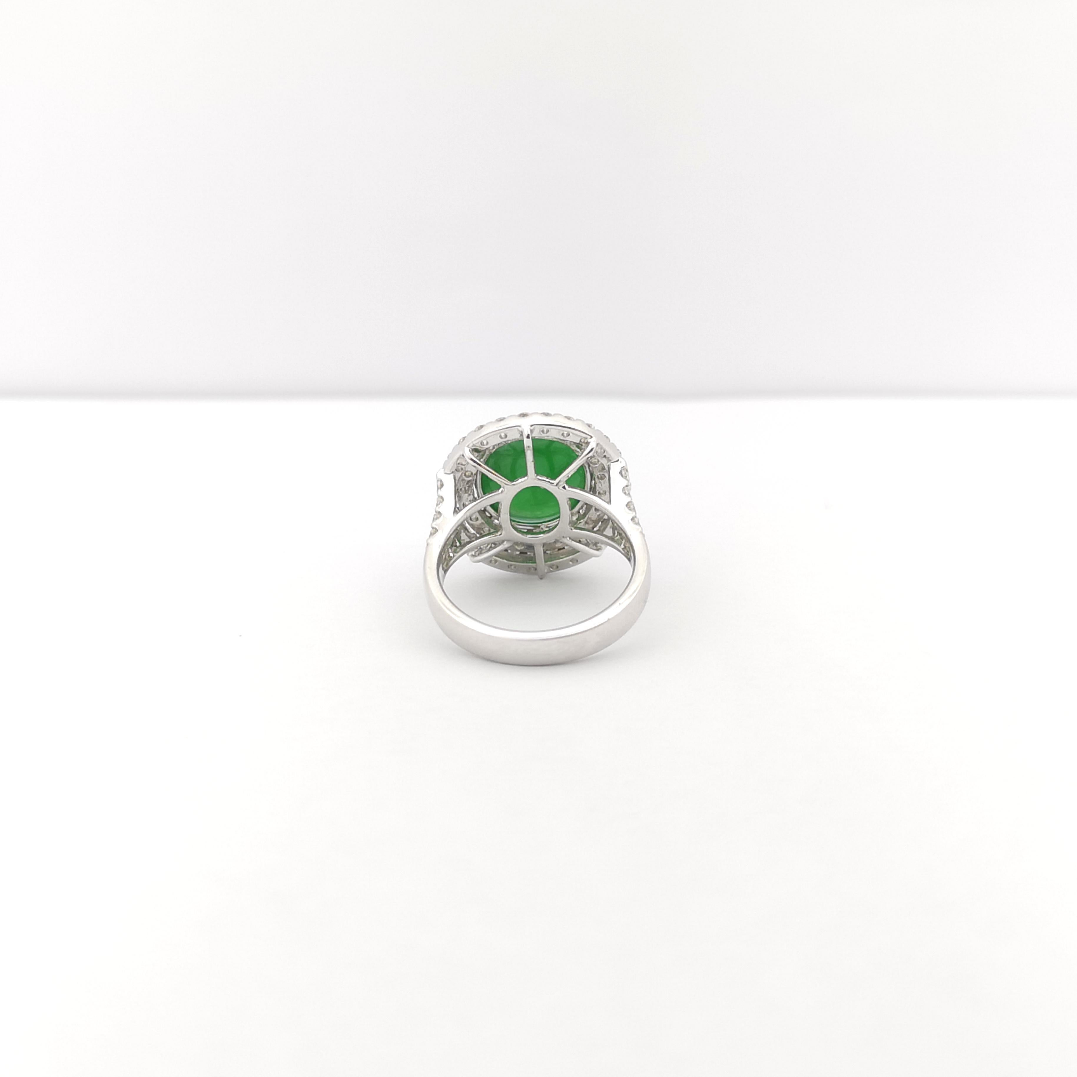 Jade with Diamond Ring set in 18K White Gold Settings For Sale 2
