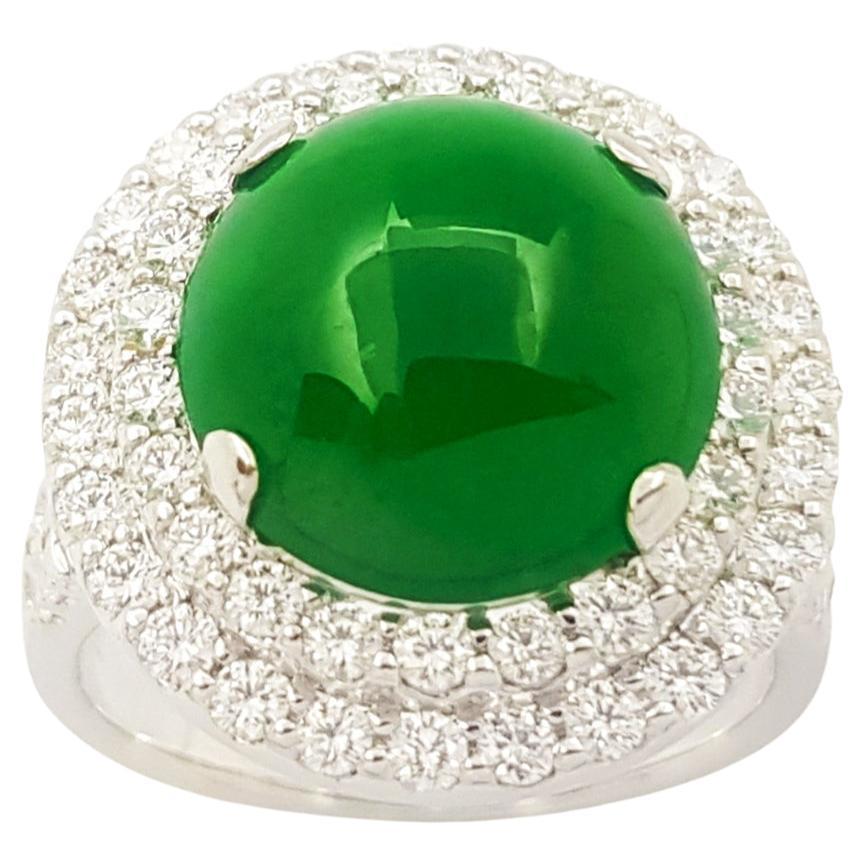 Jade with Diamond Ring set in 18K White Gold Settings For Sale