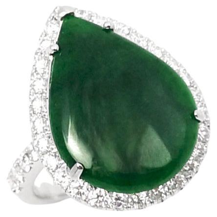 Jade with Diamond Ring set in 18K White Gold Settings
