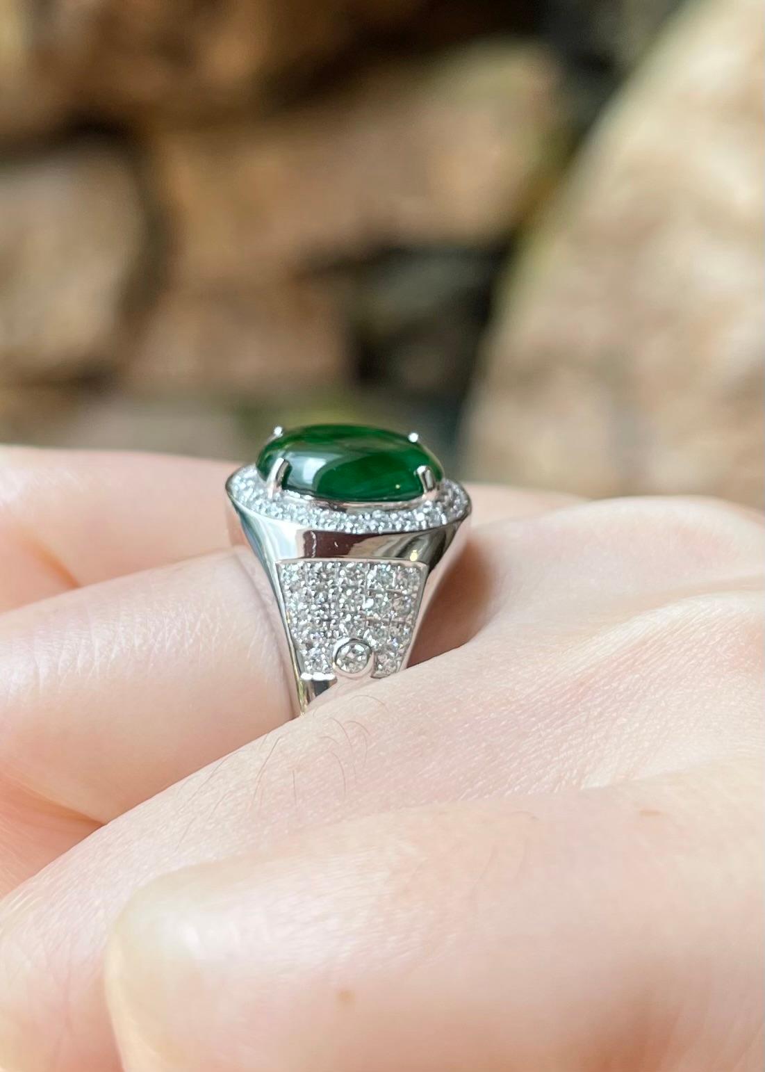 Jade mit Diamantring in Platin 950 Fassung im Angebot 1