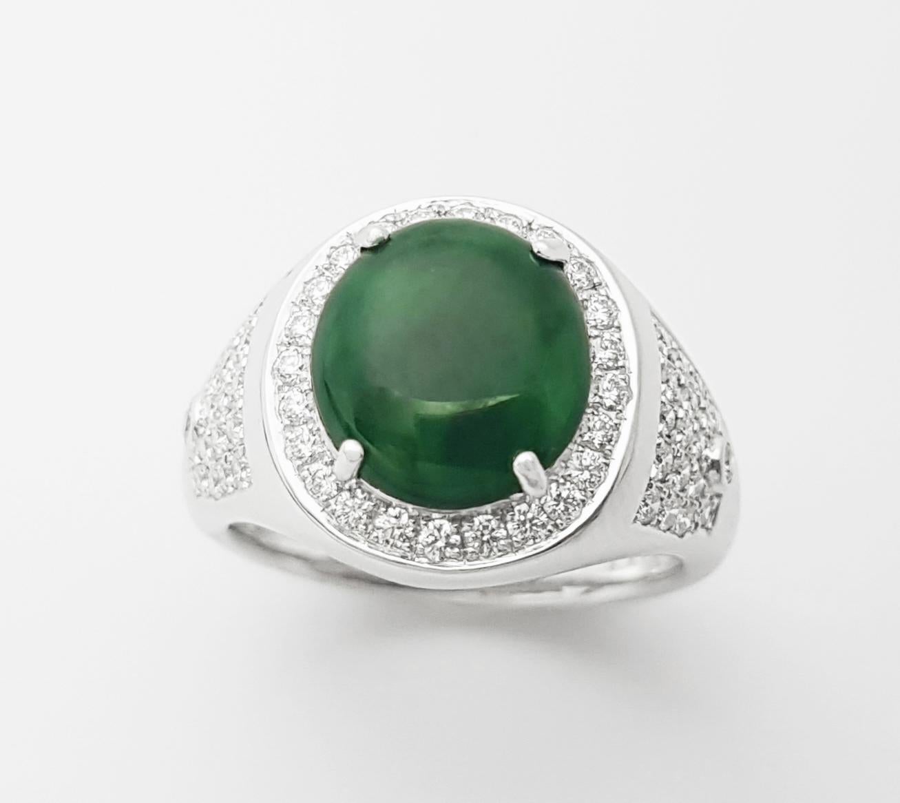 Jade mit Diamantring in Platin 950 Fassung im Angebot 2