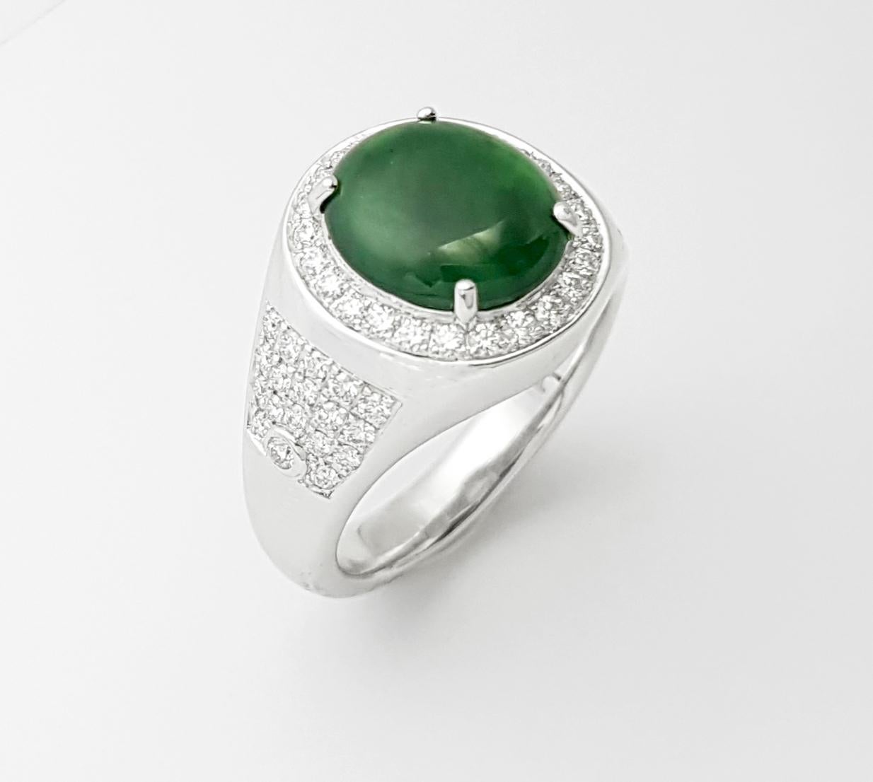Jade mit Diamantring in Platin 950 Fassung im Angebot 3