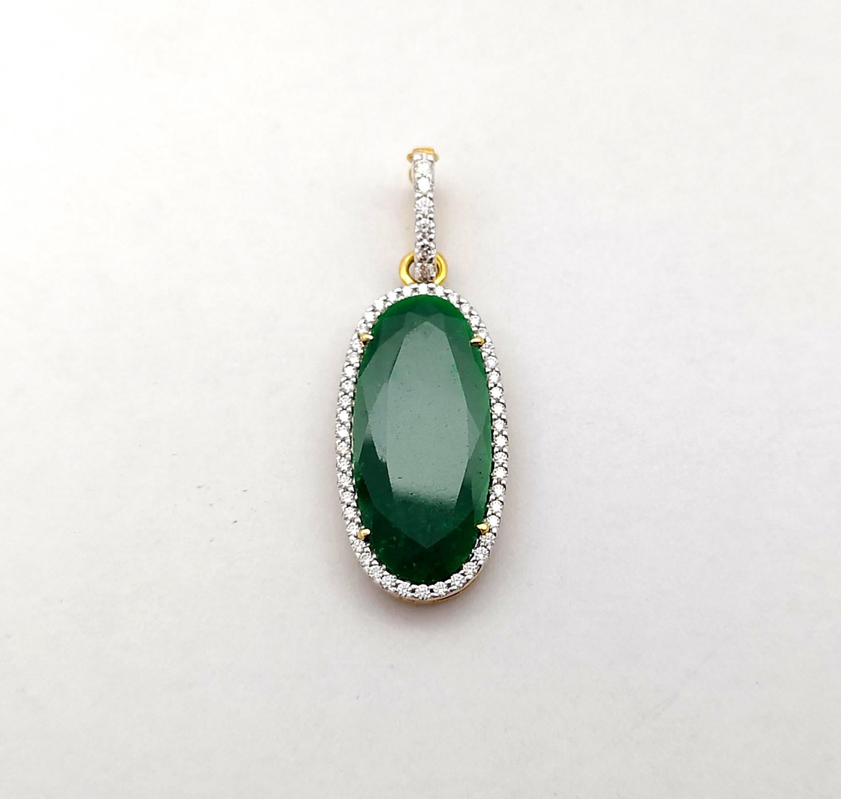 Contemporary Jade with Diamond set in 18K Gold Settings For Sale