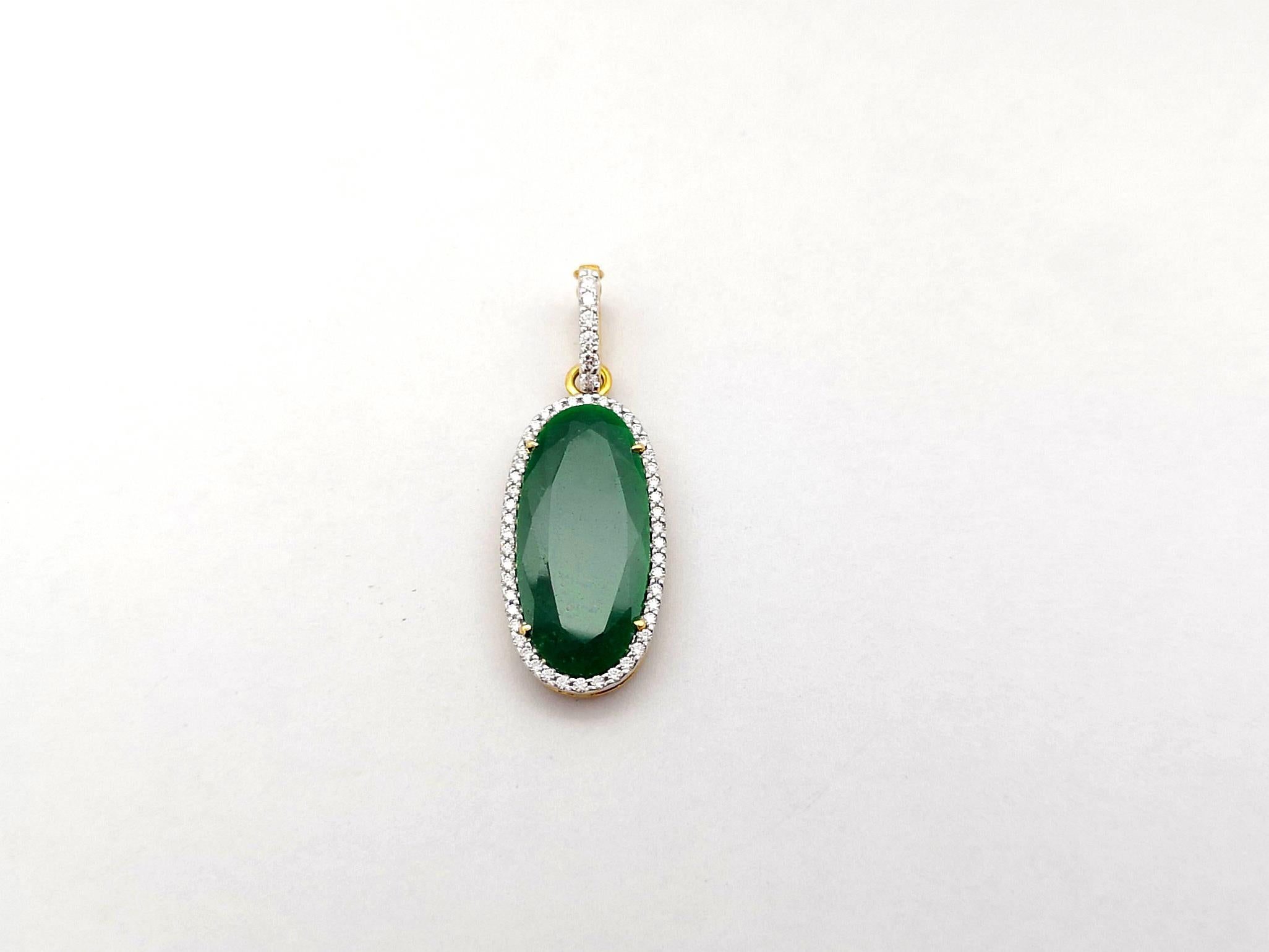 Brilliant Cut Jade with Diamond set in 18K Gold Settings For Sale