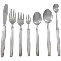Used Jade with Lines by Contempra House Sterling Silver Flatware Set Service 55 Pcs