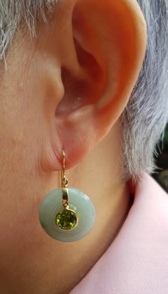 Jade with Peridot Earrings Set in 18 Karat Gold Settings