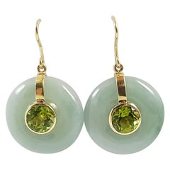 Jade with Peridot Earrings Set in 18 Karat Gold Settings