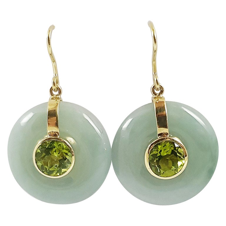 Jade with Peridot Earrings Set in 18 Karat Gold Settings For Sale at ...