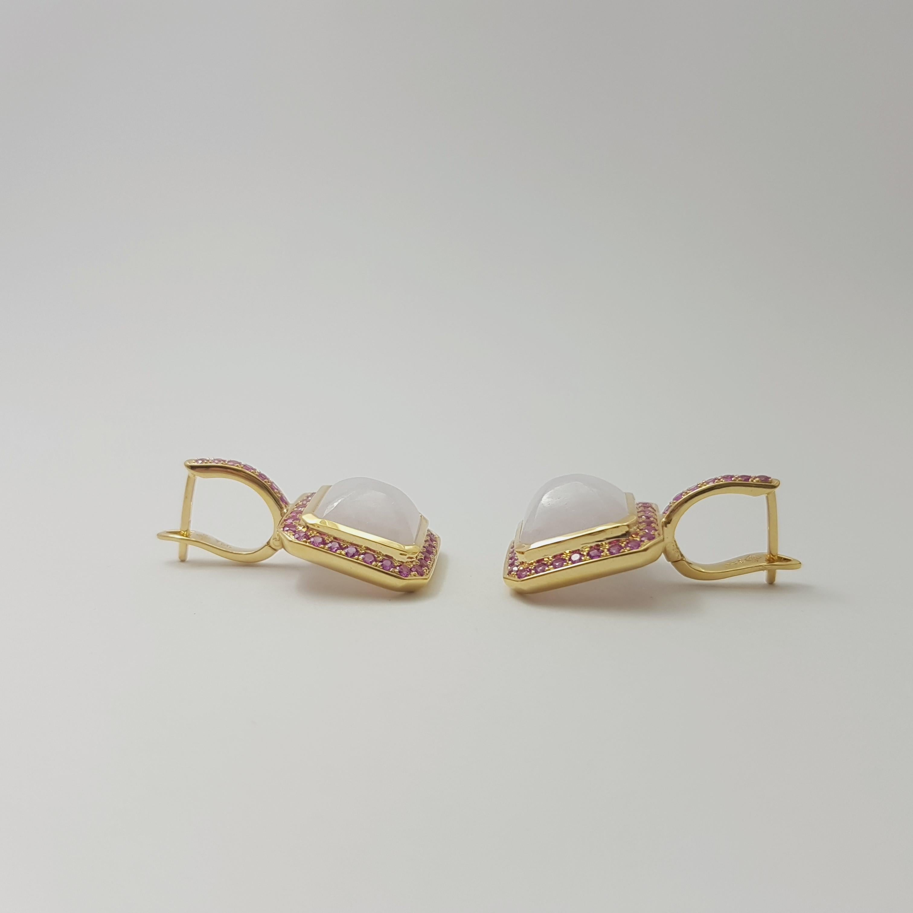 Donna Orecchini di giada con zaffiro rosa incastonati in oro 18K in vendita