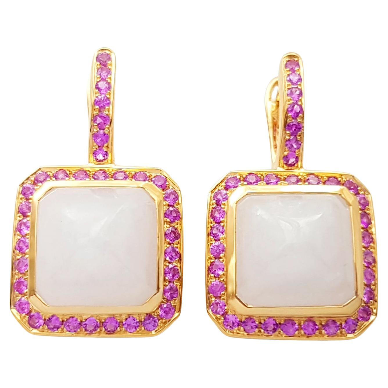 Orecchini di giada con zaffiro rosa incastonati in oro 18K